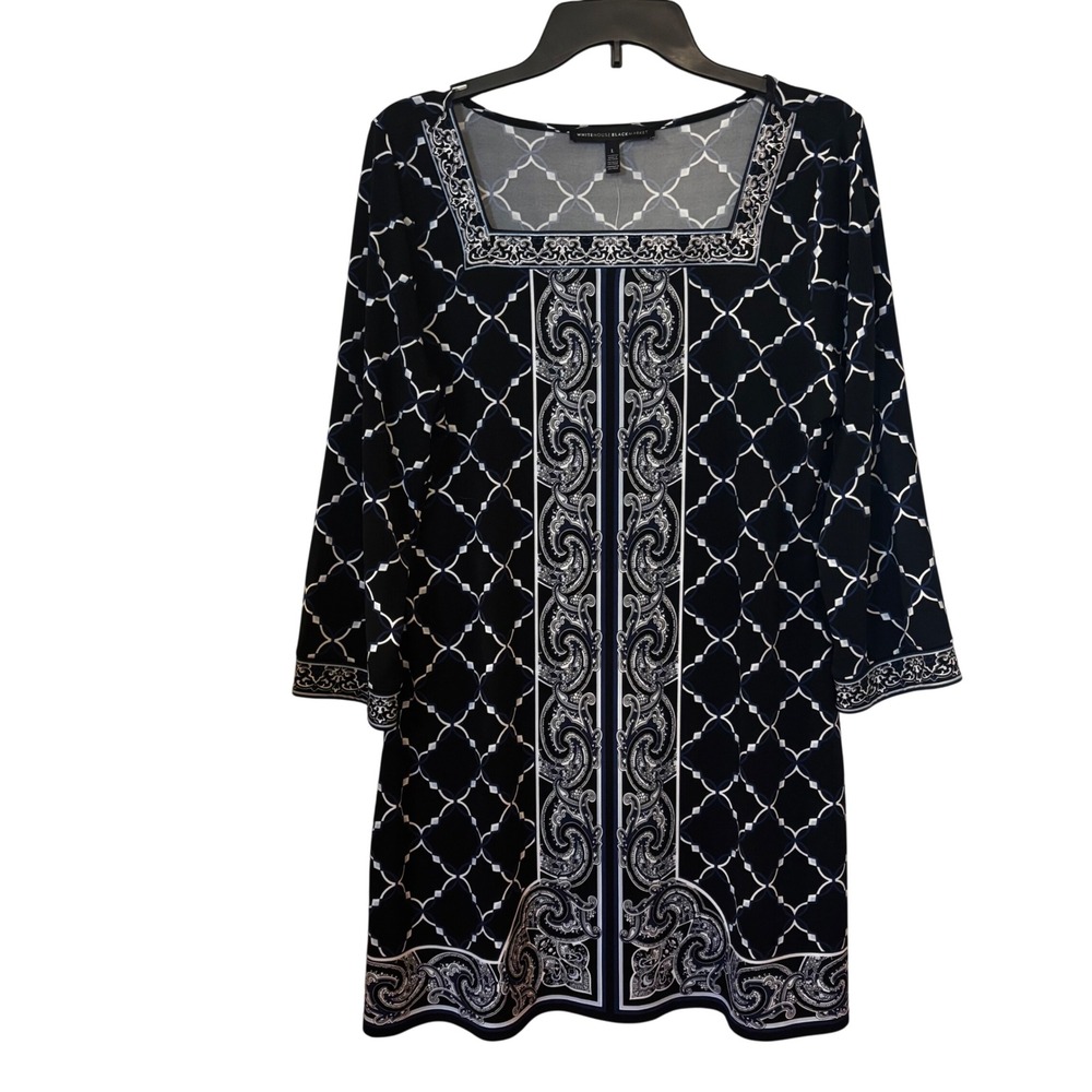 White House Black Market WHBM Women's Shift Dress Large NWT Paisley Square Neck